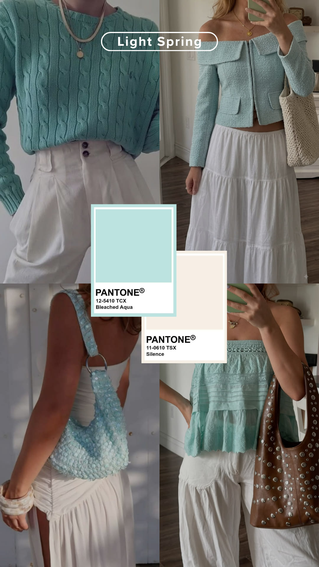 Light Spring outfit pairing bleached aqua and silence pieces