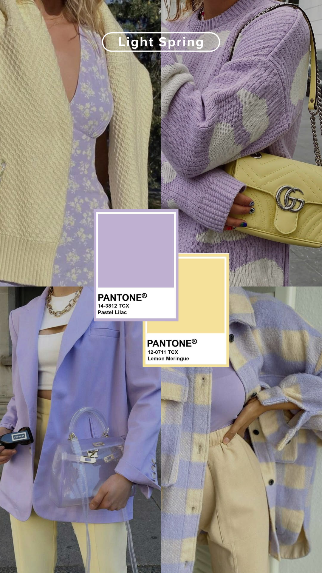 Light Spring outfit pairing pastel lilac and lemon meringue pieces