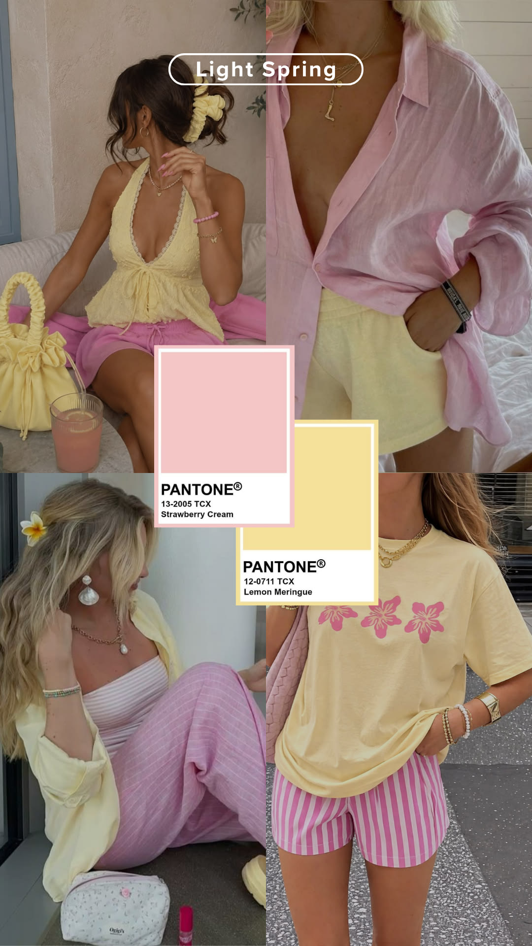 Light Spring outfit pairing strawberry cream and lemon meringue pieces