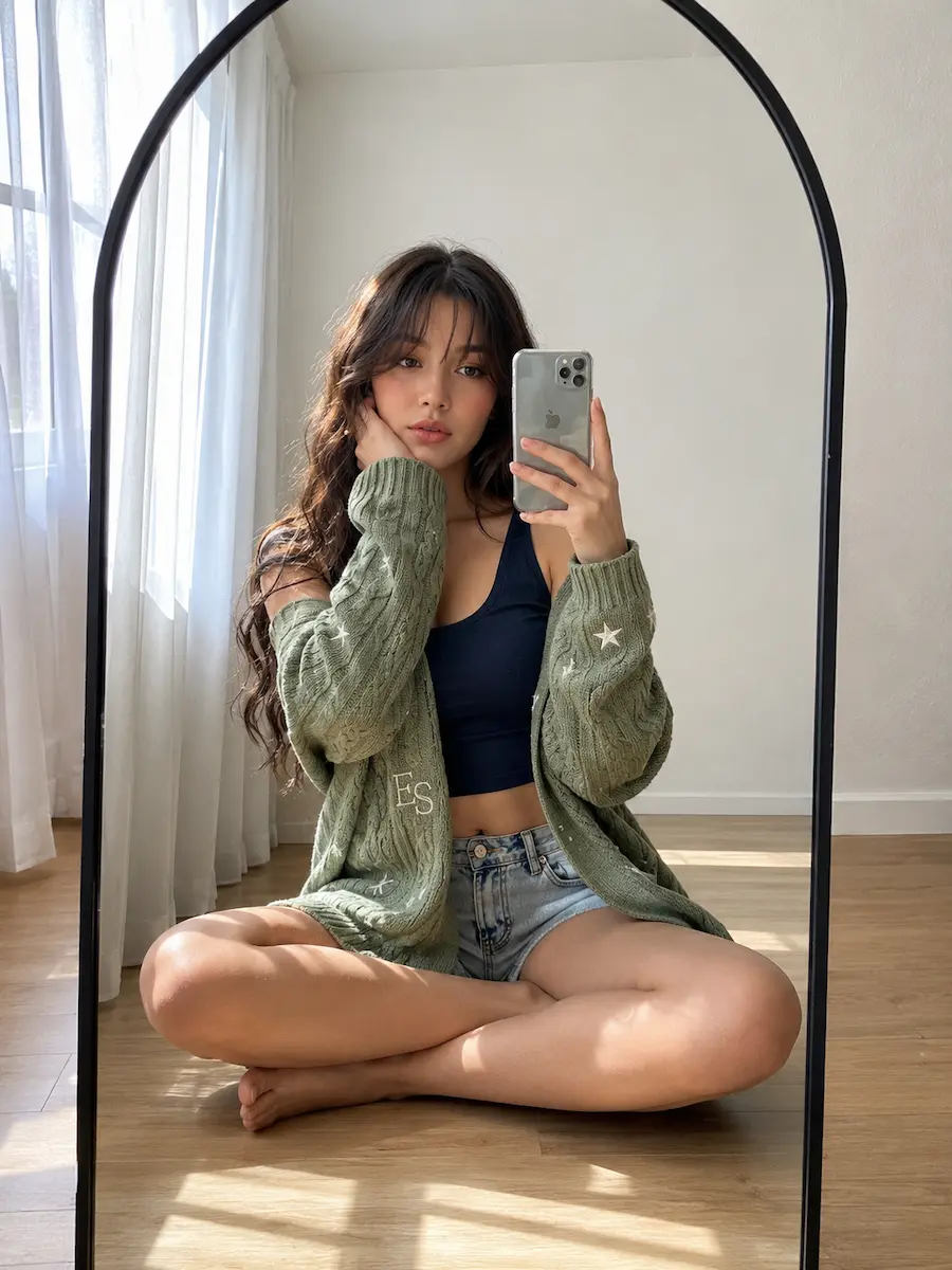 Woman taking a selfie in the mirror showing her personal color palette